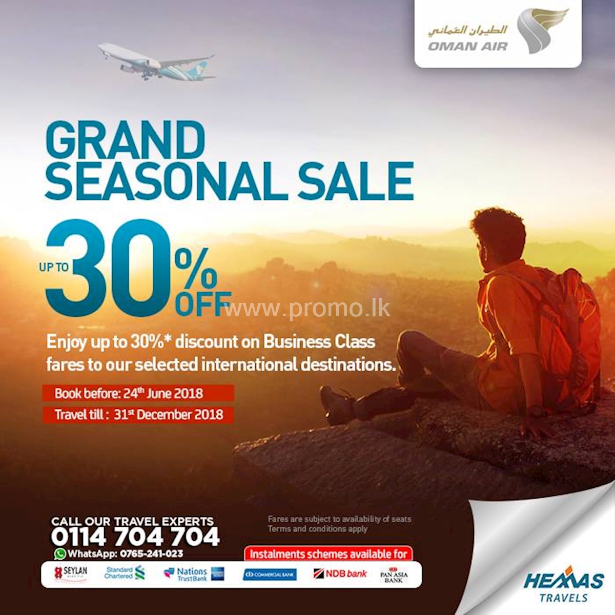 Grand Seasonal Sale for upto 30% Off on Oman Air from Hemas Travels