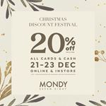 20% Off on all items for all cards and cash at Mondy