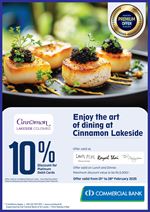 Enjoy the art of dining at Cinnamon Lakeside Colombo with ComBank Platinum Debit Cards