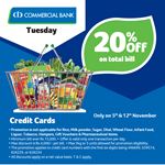 20% off on total bill at Keells for Commercial Bank Credit Cards 