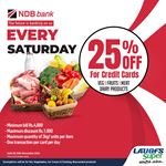  25% off on vegetables, fruits, meat and Dairy products at LAUGFS Supermarket for NDB Credit Cards