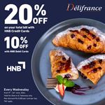 Enjoy up to 20% discount on your total bill when using HNB Bank Cards at Delifrance