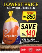 Enjoy the lowest price on whole chicken at Rs.850 at Cargills Food City