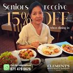 Seniors receive 15% off at Clement's Restaurant and Banquet