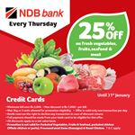 25% off on fresh vegetables, fruits, seafood & meat at Keells for NDB Credit Cards 