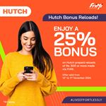 Get a 25% bonus on Hutch prepaid reloads of Rs. 500 or more when you top up via FriMi