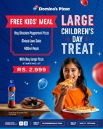 Enjoy a Free Kids Meal with Large Pizza order at Domino's Pizza 