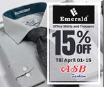 15% Off on Emerald Shirts & Trousers at ASB Fashion