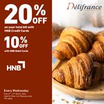 Enjoy up to 20% discount on your total bill when using HNB Cards every Wednesday at Delifrance 