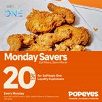 Enjoy 20% off on your total bill for Softlogic One Loyalty customers at Popeyes Sri Lanka