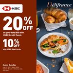 Enjoy up to 20% discount on your total bill when using HSBC Cards every Sunday at Delifrance
