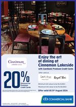 Get 20% Discount at Cinnamon Lakeside with Commercial Bank Premium Cards