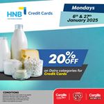 Get 20% OFF Dairy categories when you shop at your nearest Cargills Food City using your HNB Credit Cards