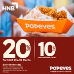 Enjoy up to 20% Off at Popeyes Sri Lanka for HNB Bank Cards