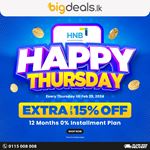 With HNB Cards, take advantage of additional savings of up to 15% off every Thursday at BigDeals.lk
