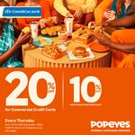 Enjoy up to 20% off at Popeyes Sri Lanka for Commercial Bank Cards