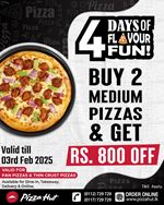 Buy any 2 Medium Pizzas & enjoy Rs. 800 OFF at Pizza Hut