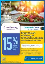 Enjoy the art of dining at Cinnamon Lakeside Colombo with ComBank Credit Cards