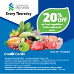 20% off on fresh vegetables, fruits, seafood & meat at Keells for Standard Chartered Credit Cards