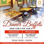 Dine for 5 and pay for 4 at our daily rooftop dinner buffets at Mandarina Colombo