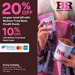Enjoy up to 20% discount on your total bill when using NTB Cards every Tuesday at Baskin Robbins