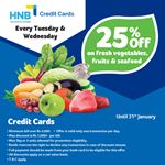 25% off on fresh vegetables, fruits, & Seafood at Keells for HNB Credit Cards