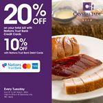 Enjoy up to 20% discount on your total bill when using NTB Cards every Tuesday at Crystal Jade