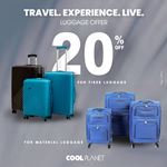 20% off selected Fiber and Material Luggage at Cool Planet