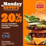 Enjoy 20% off on your total bill for Softlogic One Loyalty customers at Burger King