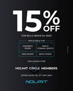 Get 15% OFF for bills above Rs.6000 at NOLIMIT