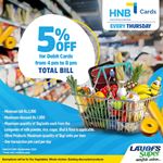 5% off on total bill for HNB Debit cards at LAUGFS Supermarket