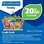 20% off on total bill at Keells for Commercial bank credit cards