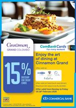 Enjoy the art of dining at Cinnamon Grand Colombo with ComBank Credit Cards