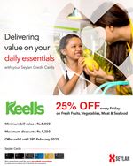 Get 25% OFF on fresh vegetables, meat, and seafood at Keells with your Seylan Credit Card