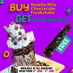 Buy One Nutella Milo Waffle Cheesecake Freakshake, Get an Oreo Waffle Stick for Free at Indulge Desserts Co.