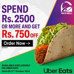 Spend Rs. 2500 or more and get Rs. 750 off on your total bill on Uber Eats at TACO BELL Sri Lanka