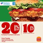 Enjoy up to 20% off on total bill at Burger King for NTB Bank Cards