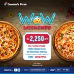 Buy 2 Cheese Float or 2 Favorites Large Pizzas to get flat Rs. 2,250 Off the total bill at Domino's Pizza 