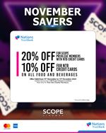 Up to 20% off on Food and Beverages at Scope Cinema for NTB Credit cards