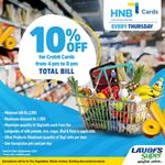 10% off on total bill for HNB Credit Cards at LAUGFS Supermarket 