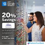 Enjoy 20% savings at Vision Care on frames and sunglasses with your Nations Trust Bank American Express Card