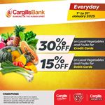 Get up to 30 % off on Vegetables & Fruits at Cargills Food City for Cargills BankCards