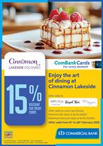 Enjoy the art of dining at Cinnamon Lakeside Colombo with ComBank Credit Cards