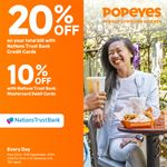 Enjoy up to 20% discount on your total bill when using Nations Trust Bank Cards at Popeyes Sri Lanka