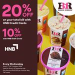 Enjoy up to 20% discount on your total bill for HNB Cards at Baskin Robbins