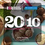 Enjoy up to 20% off at Baskin Robbins for Commercial Bank Cards