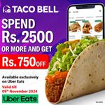 Spend Rs. 2500 or more and get Rs. 750 off on your total bill on Uber Eats at TACO BELL Sri Lanka