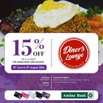 15% off for Amana bank card holders at Diner’s Lounge Restaurant