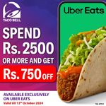 Spend Rs. 2500 or more and get Rs. 750 off on your total bill on uber eats at TACO BELL Sri Lanka