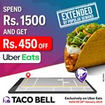 Spend Rs. 1500 and get Rs. 450 off on your total bill Exclusively on Uber Eats at TACO BELL Sri Lanka